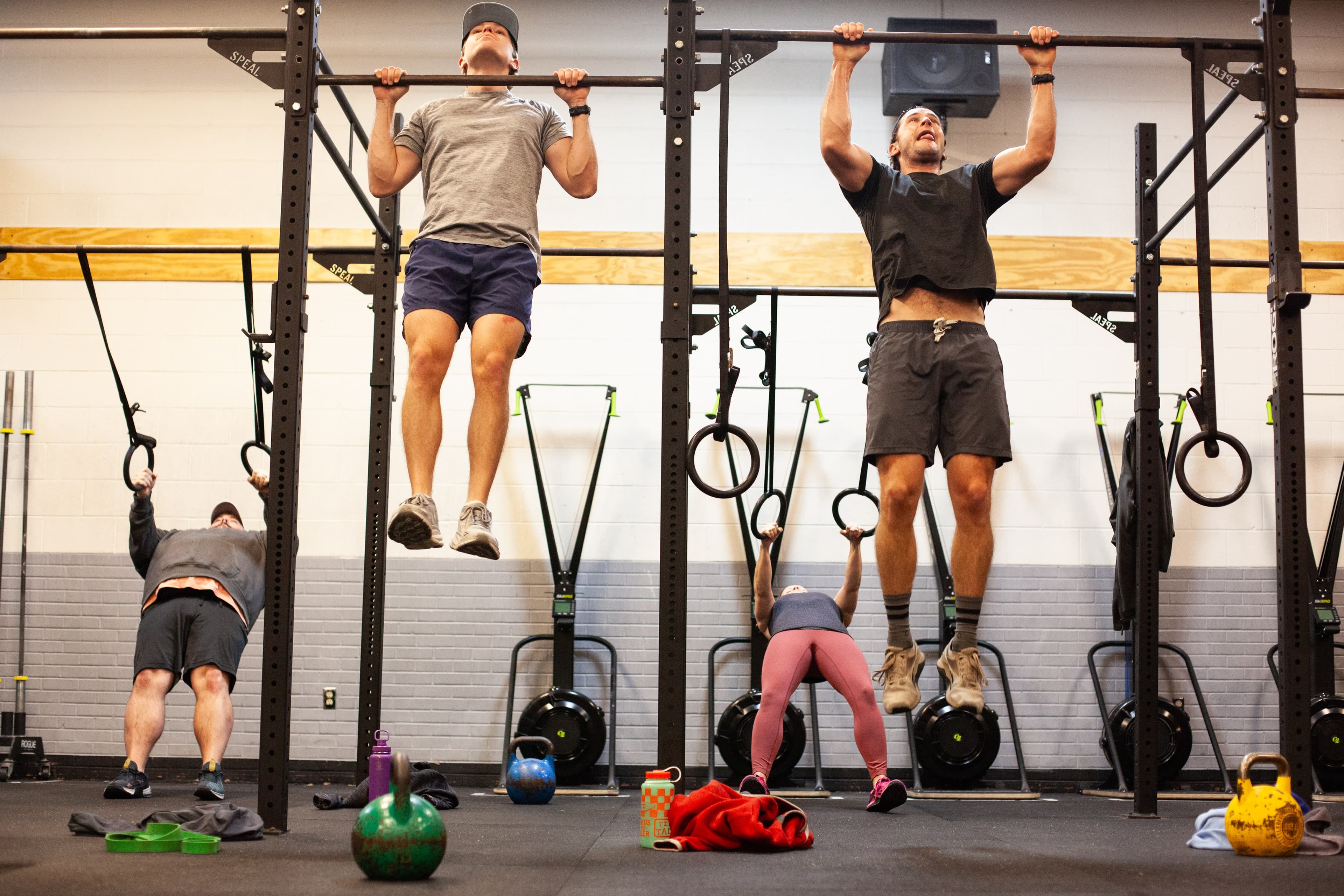 Group doing pull-ups in class
