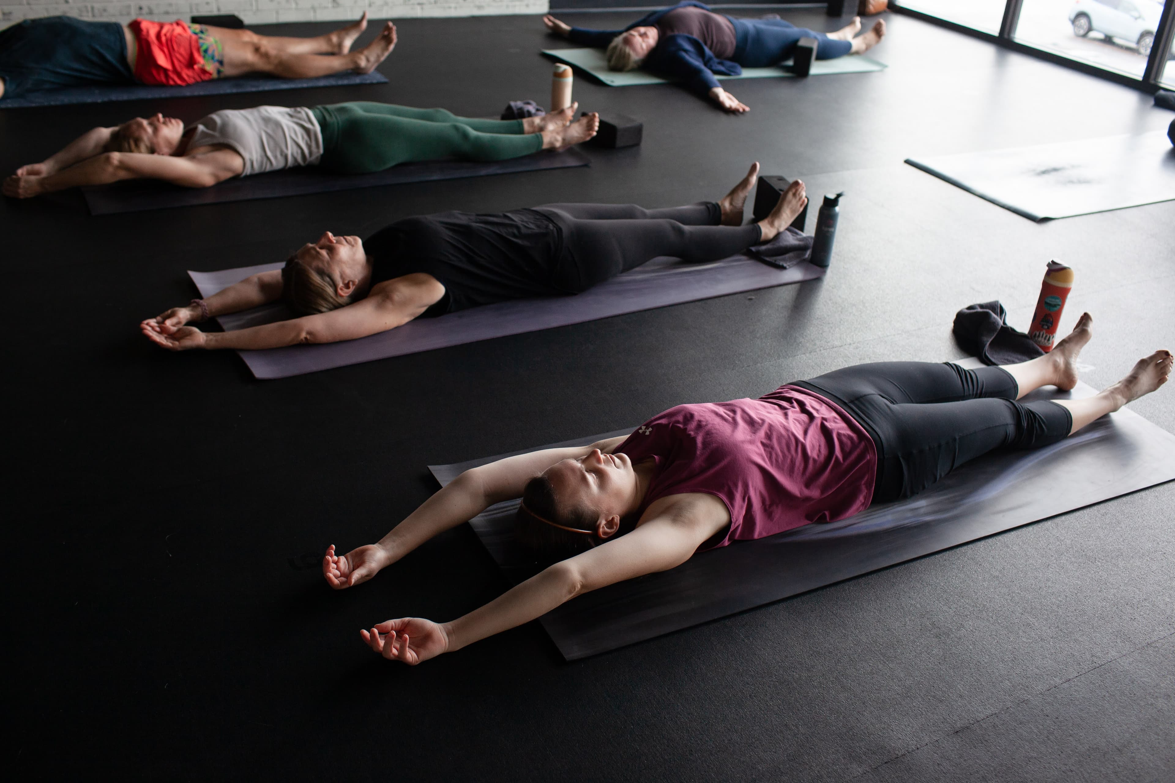 Group yoga class with diverse members